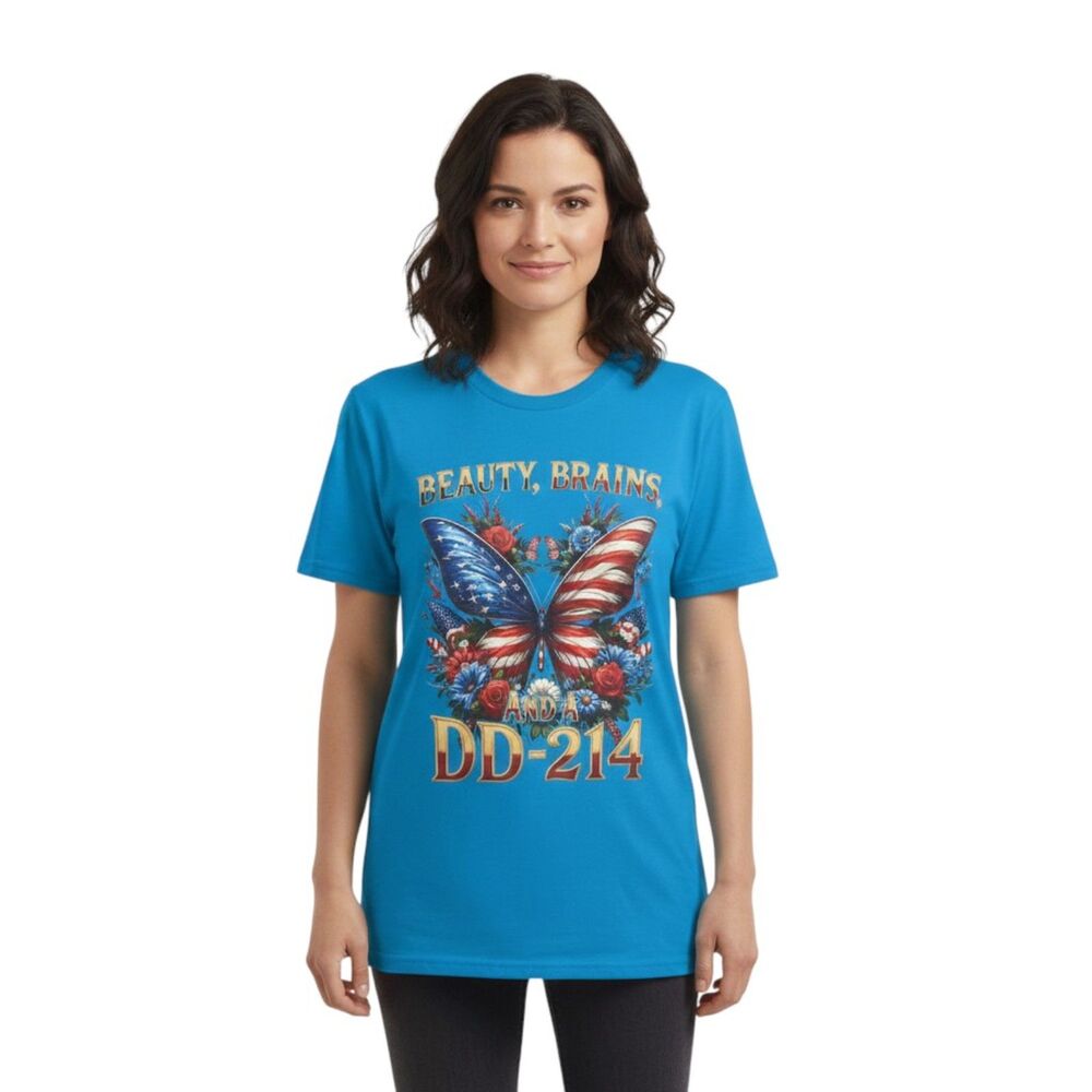 Female Veteran Army Floral Vintage Beauty Brains USA Graphic Tee 2XL